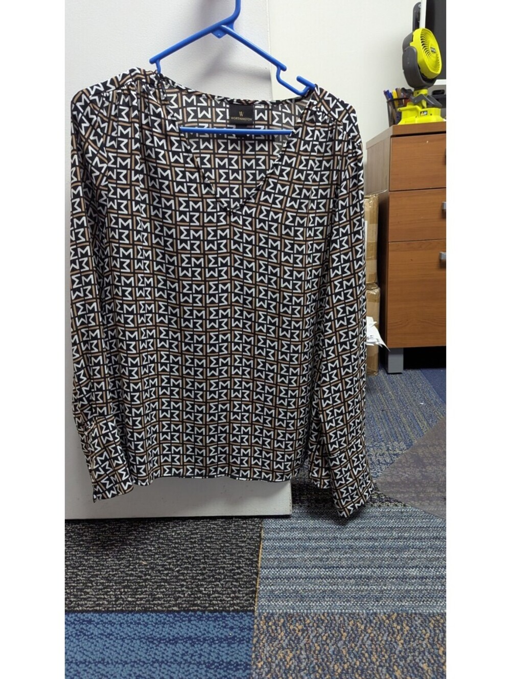 Worthington Geometric Print Long Sleeve Blouse